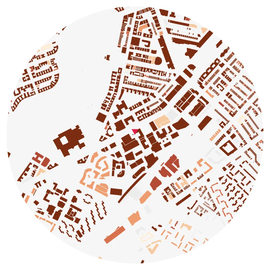 Building age diagram, Northeastern University, Fenway, Boston, ½-mile radius