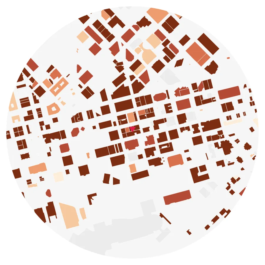 Building age diagram, Downtown Dallas, Dallas, ½-mile radius
