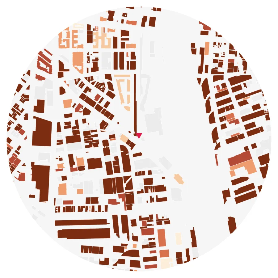 Building age diagram, SCI-Arc, Arts District, Los Angeles, ½-mile radius