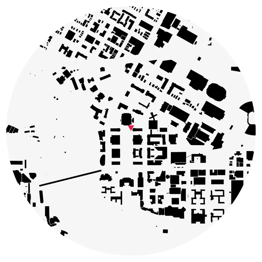 Figure-ground diagram, University of Minnesota, East Bank, Minneapolis, ½-mile radius