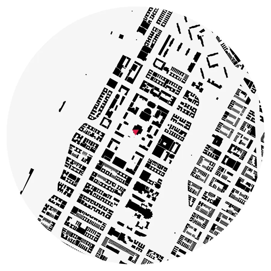 Figure-ground diagram, Columbia University, Morningside Heights, New York City, ½-mile radius