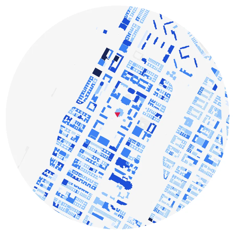 Building height diagram, Columbia University, Morningside Heights, New York City, ½-mile radius
