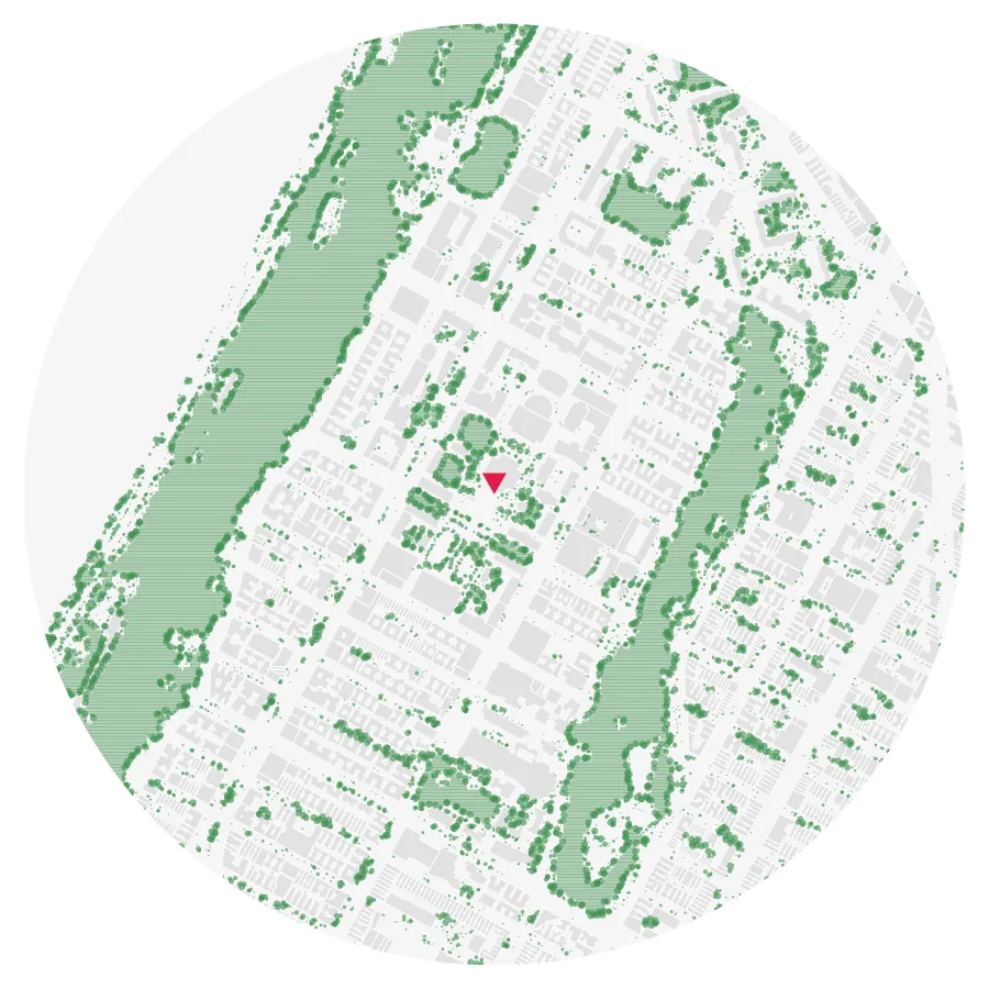 Tree canopy diagram, Columbia University, Morningside Heights, New York City, ½-mile radius