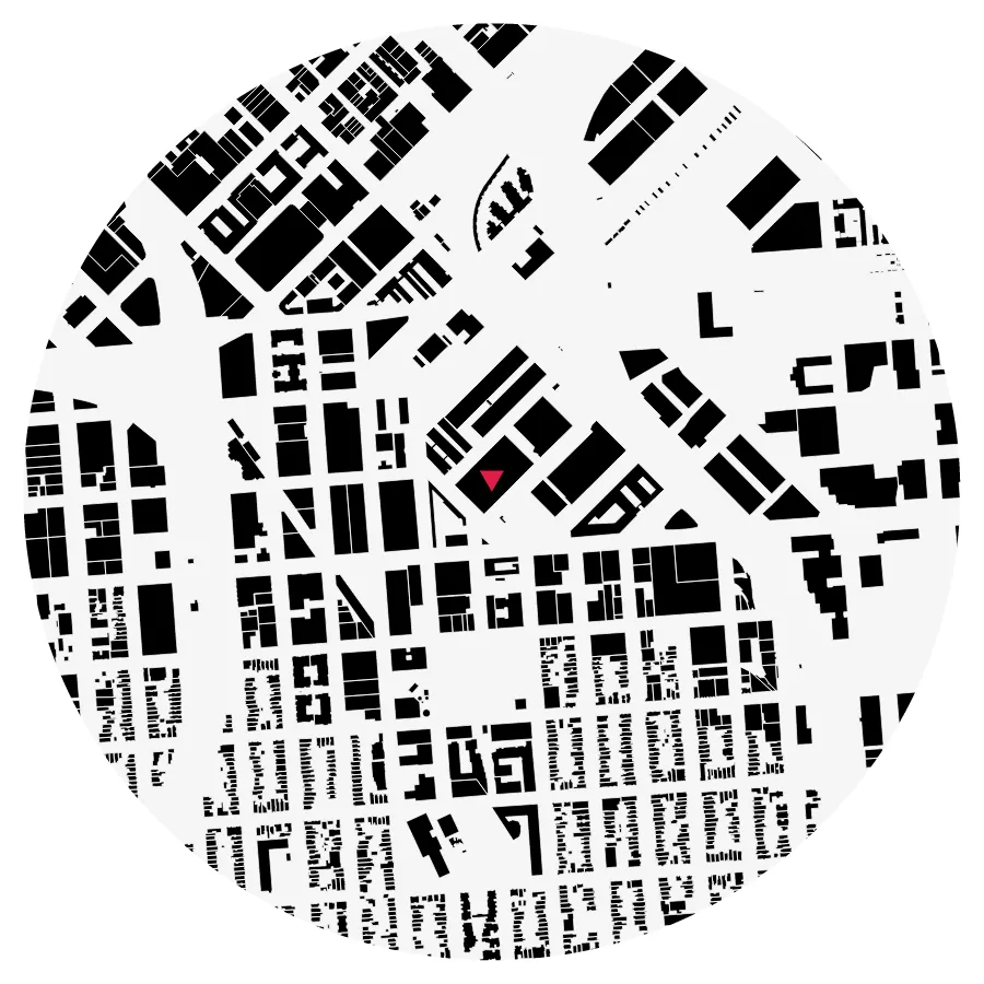 Figure-ground diagram, California College of the Arts, Mission Bay, San Francisco, ½-mile radius