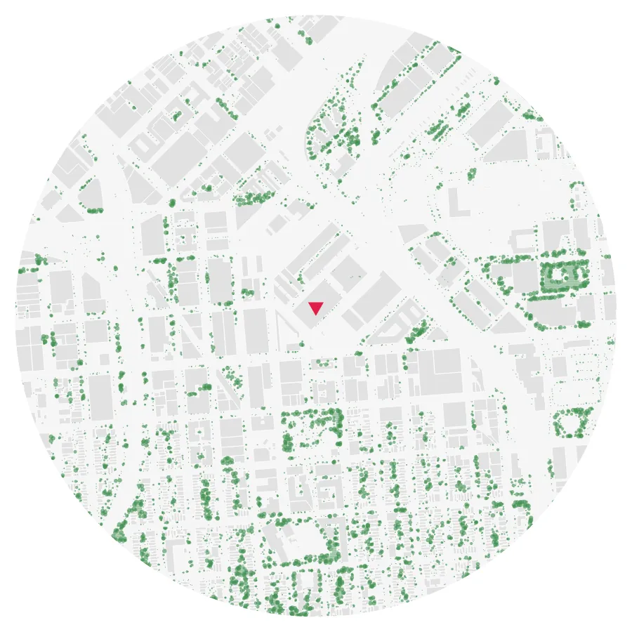 Tree canopy diagram, California College of the Arts, Mission Bay, San Francisco, ½-mile radius
