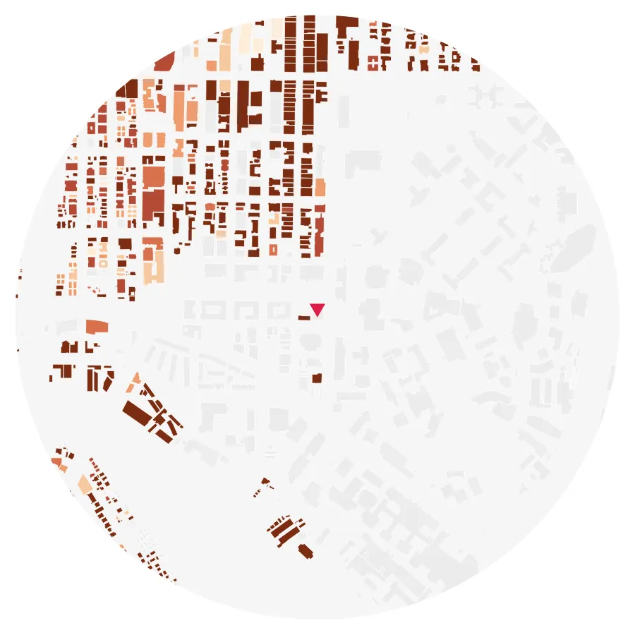 Building age diagram, University of Washington, Seattle, ½-mile radius