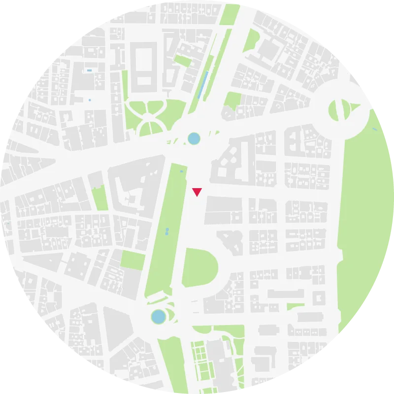 Lámina Parques, zonas verdes y ríos del Paseo del Prado (Madrid), radio 500 m: base gris y un solo color de acento