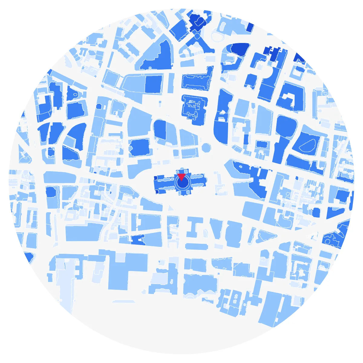 BUILDING HEIGHT plate, City of London around St Paul's Cathedral, 500 m radius: taller buildings in darker blue